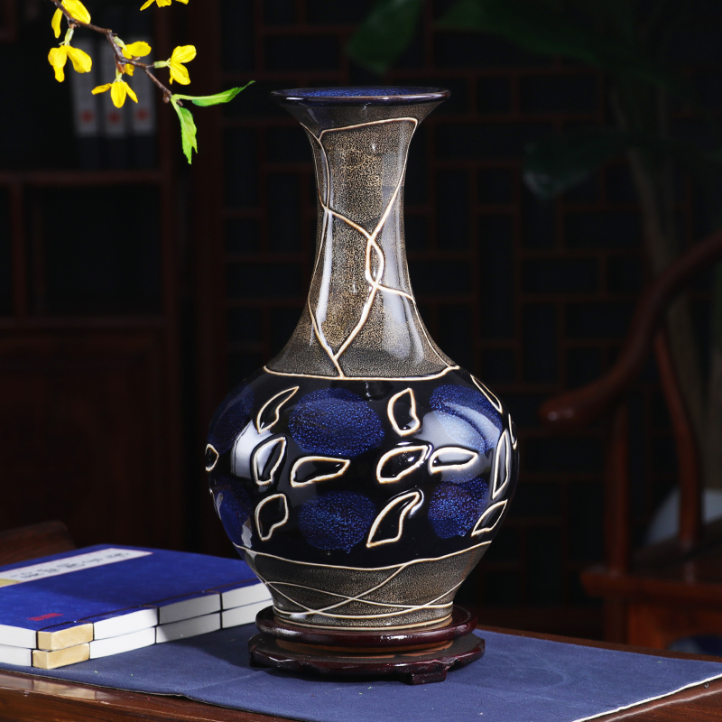 Jingdezhen ceramics furnishing articles blue up creative vase Chinese style living room decoration porcelain home decoration