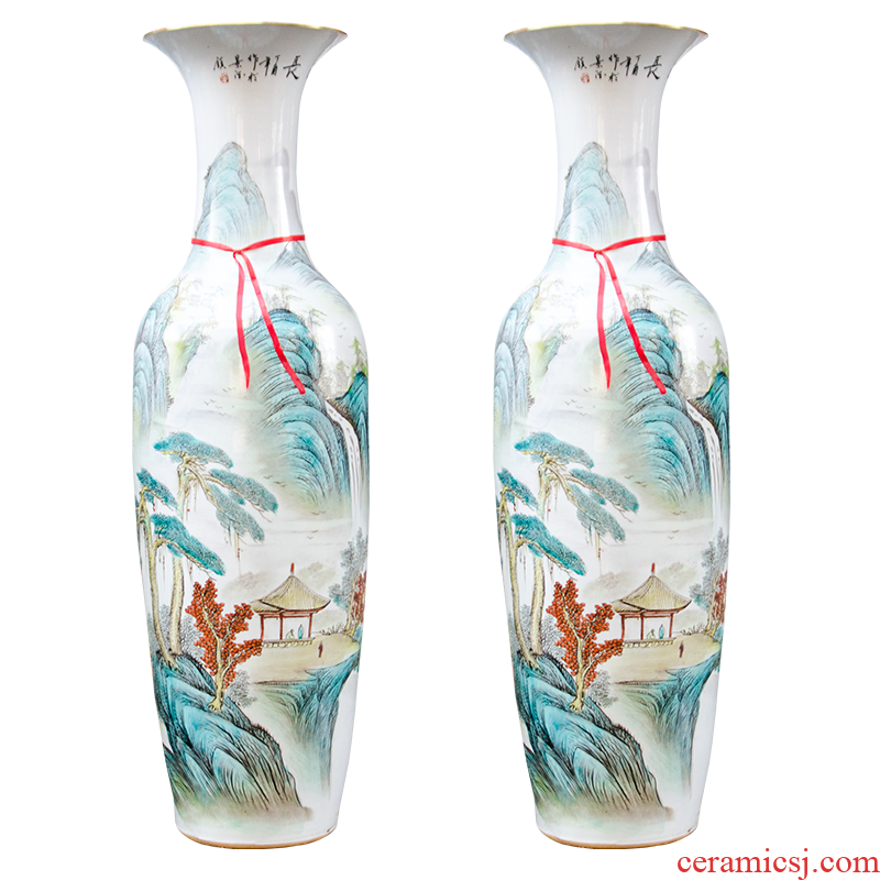 Jingdezhen ceramic floor has a long history in the big vase antique hand - made porcelain of pastel landscape sitting room adornment is placed