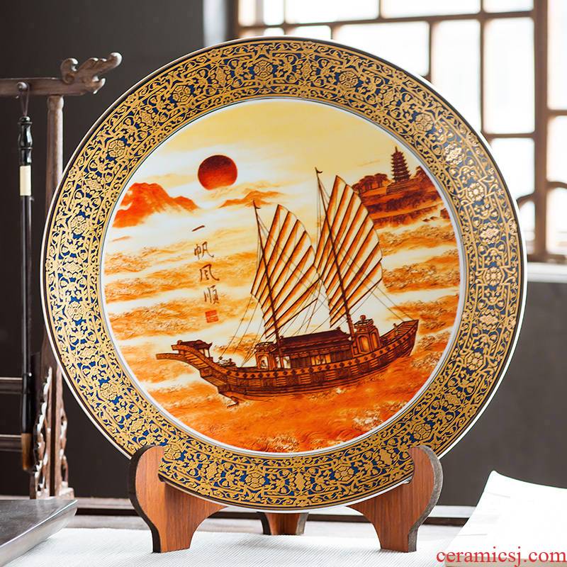 Jingdezhen ceramics furnishing articles hang dish of Chinese arts and crafts wine porch large home decoration decoration plate