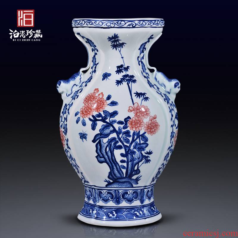 Jingdezhen ceramic hand - made of blue and white youligong ears statute imitation the qing qianlong vase sitting room home furnishing articles