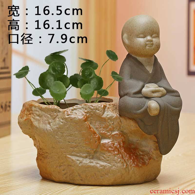 Coarse pottery zen without hole, ceramic flower implement water raise grass daffodils cooper other hydroponic plant pot monk furnishing articles
