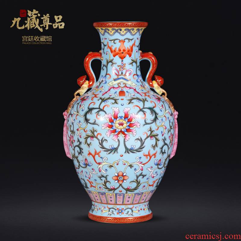 Jingdezhen porcelain collection hand - made the qing qianlong blue tie up branch grain powder enamel vase Chinese style household decorates porch furnishing articles