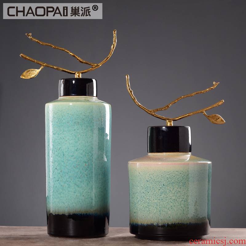 Chinese ceramic storage jar with cover bottle ware house sitting room porch decoration crafts model room