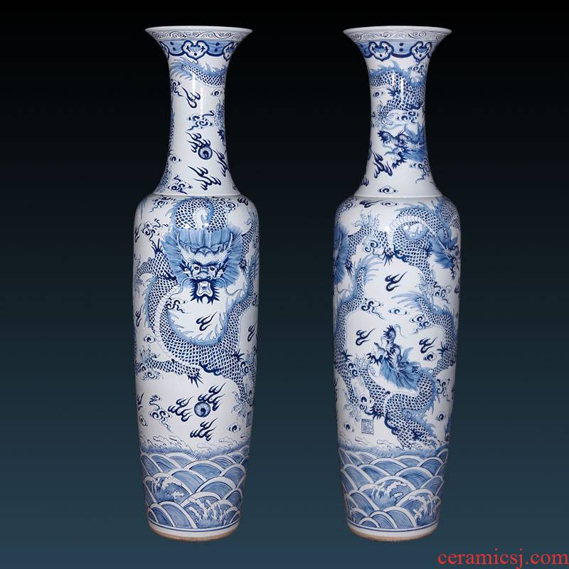 Jingdezhen ceramics hand - made the sitting room of large blue and white porcelain vase furnishing articles 1 meter 8 antique Chinese style hotel decoration