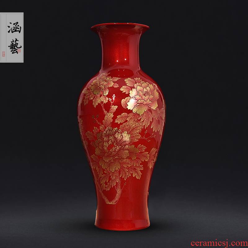Jingdezhen ceramics glaze blooming flowers, crystal vase Chinese flower arranging porch is decorated furnishing articles of handicraft sitting room
