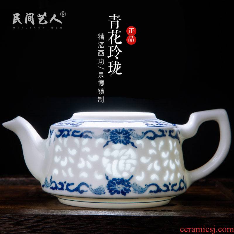 Blue and white and exquisite porcelain ceramic teapot single pot of hand - made LvKong m small kung fu tea kettle household jingdezhen