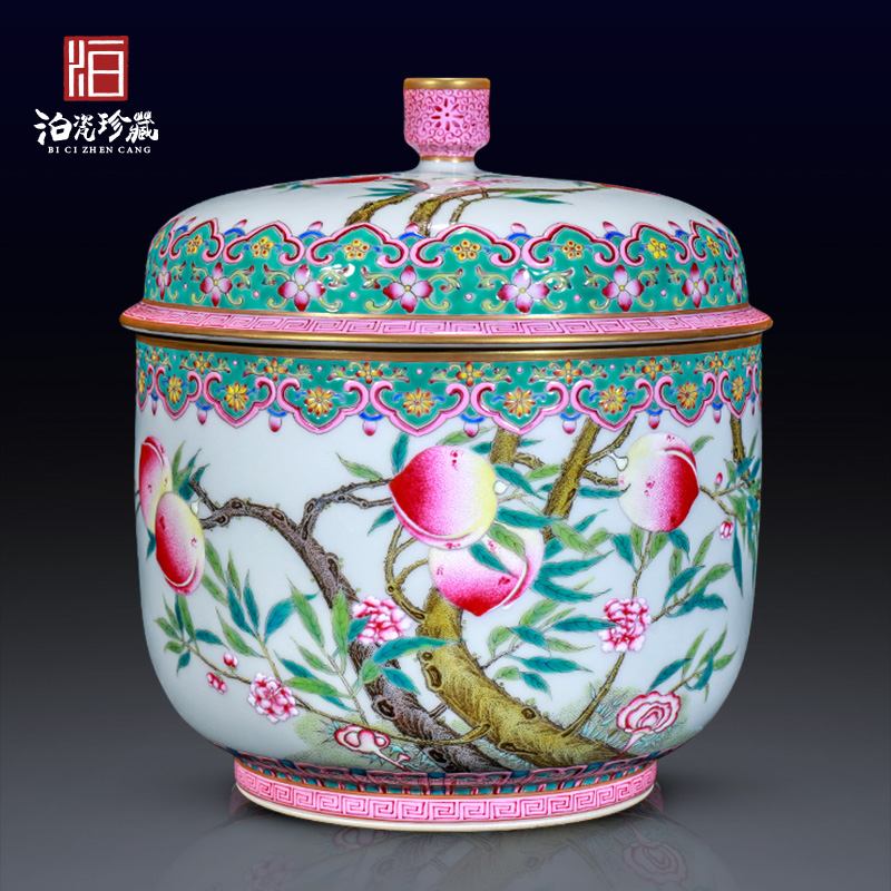 Archaize of jingdezhen ceramics enamel see colour peach live Chinese style household adornment tea pot storage place