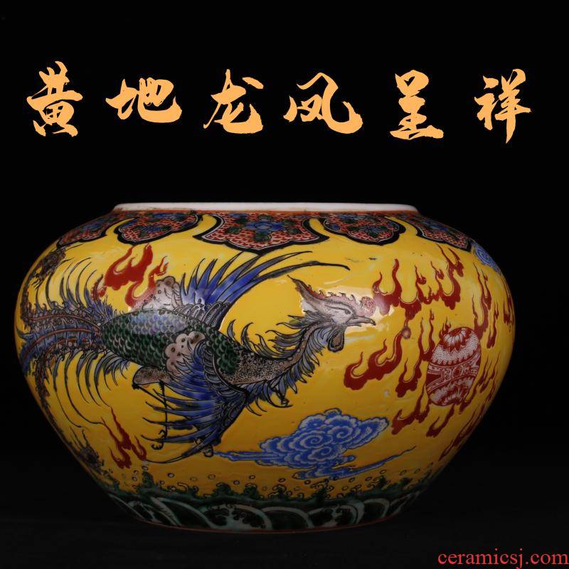 Jingdezhen imitation model of the reign of emperor kangxi pastel longfeng grain big washing dishes porcelain jar antique reproduction antique old folk items furnishing articles
