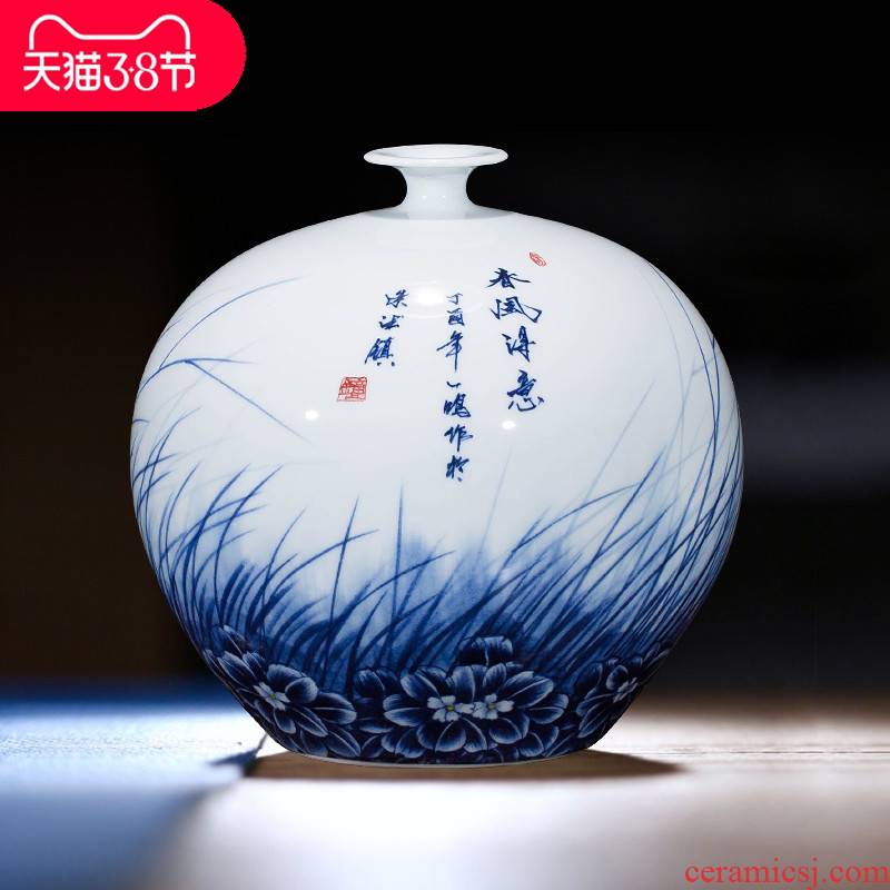 Jingdezhen ceramics hand - made household adornment blue and white porcelain vase wine porch sitting room TV ark, furnishing articles