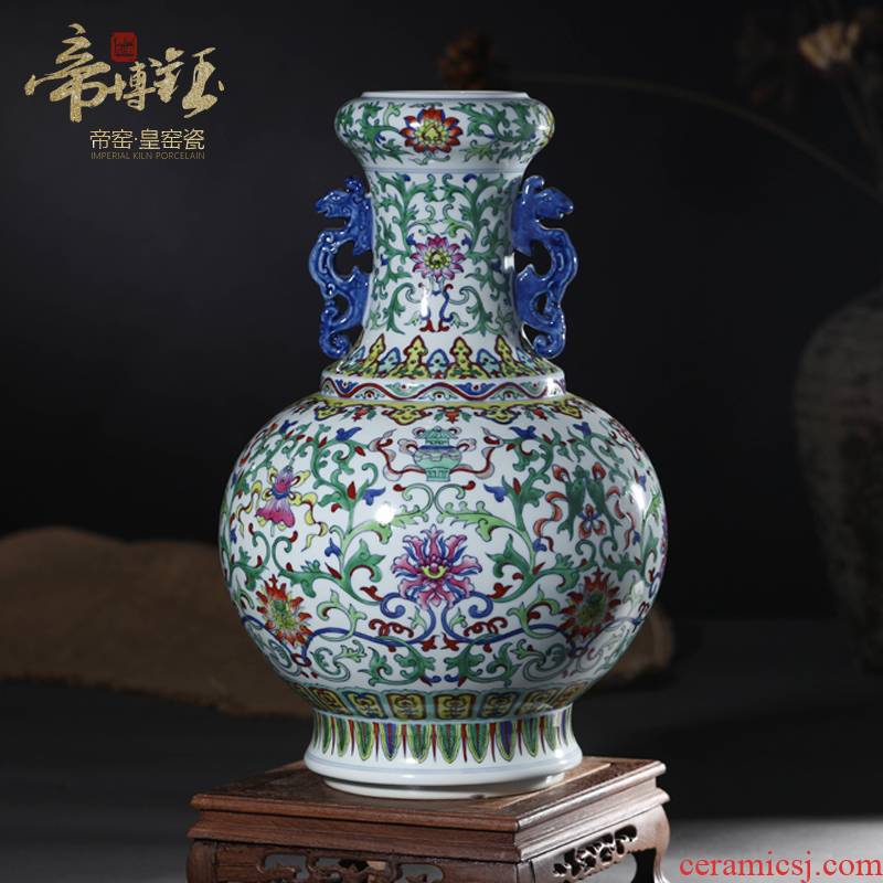 Antique hand - made porcelain of jingdezhen ceramics bucket colors branch lotus double ears to the sitting room porch decoration furnishing articles
