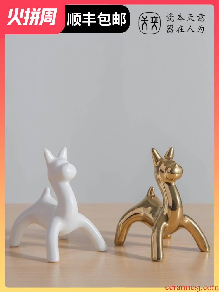 "Social" dog "ceramic furnishing articles desk bookcase mini dog home decoration simple lovely gift