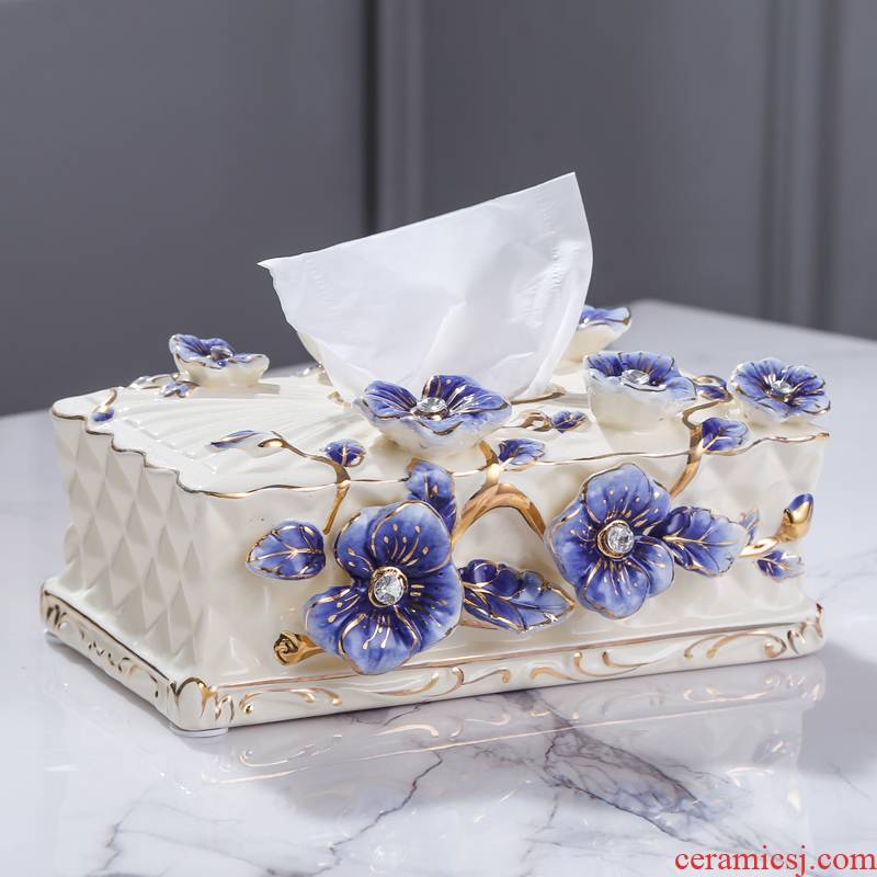 Fort SAN road new royal blue name plum series European ceramic tissue box multi - function box sitting room place the receive a case