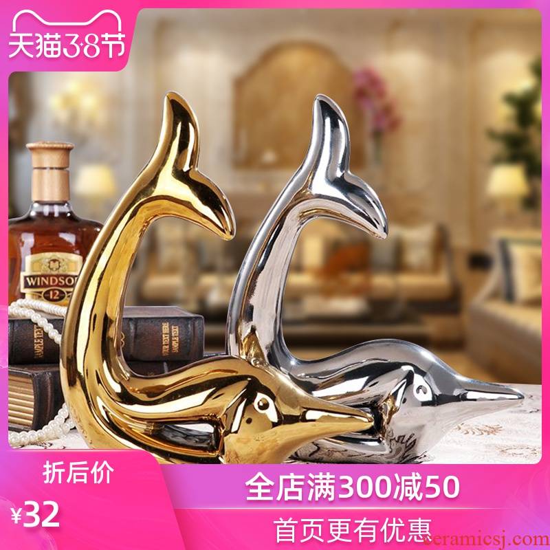Ideas ceramic handicraft furnishing articles wedding gift high temperature ceramic jewelry plating gold and silver 915403 dolphins