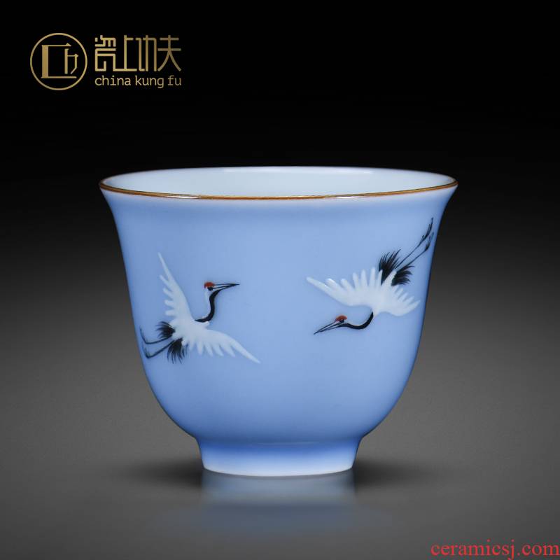 Jingdezhen ceramic gifts cup custom hand - made crane master cup single CPU kung fu tea cups sample tea cup