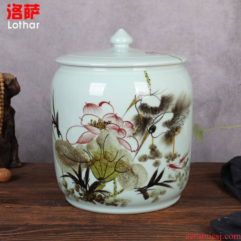 Ceramic barrel with cover ricer box 15/25 jin tea rice flour cylinder box seal tea cylinder cylinder grains storage