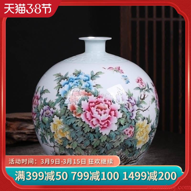 Jingdezhen ceramic vase famous hand - made pastel vase peony pomegranate furnishing articles of new Chinese style living room decorations