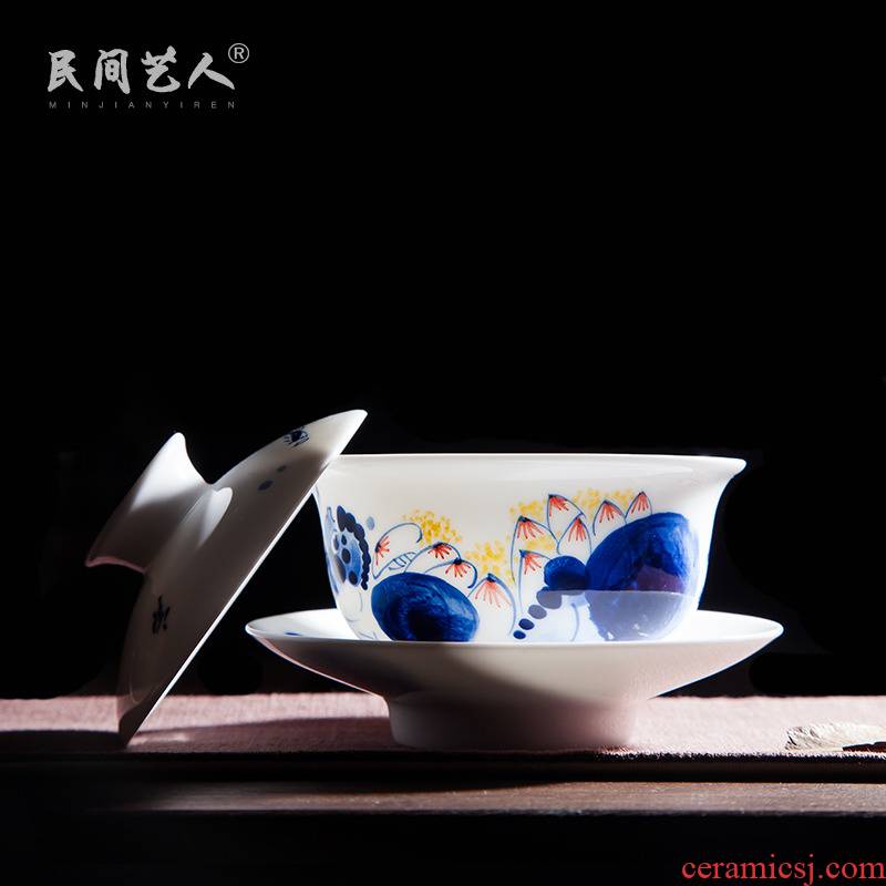 Jingdezhen ceramic tea only three cups of blue and white tea tureen tea cups kung fu tea bowls bowl to tea cups