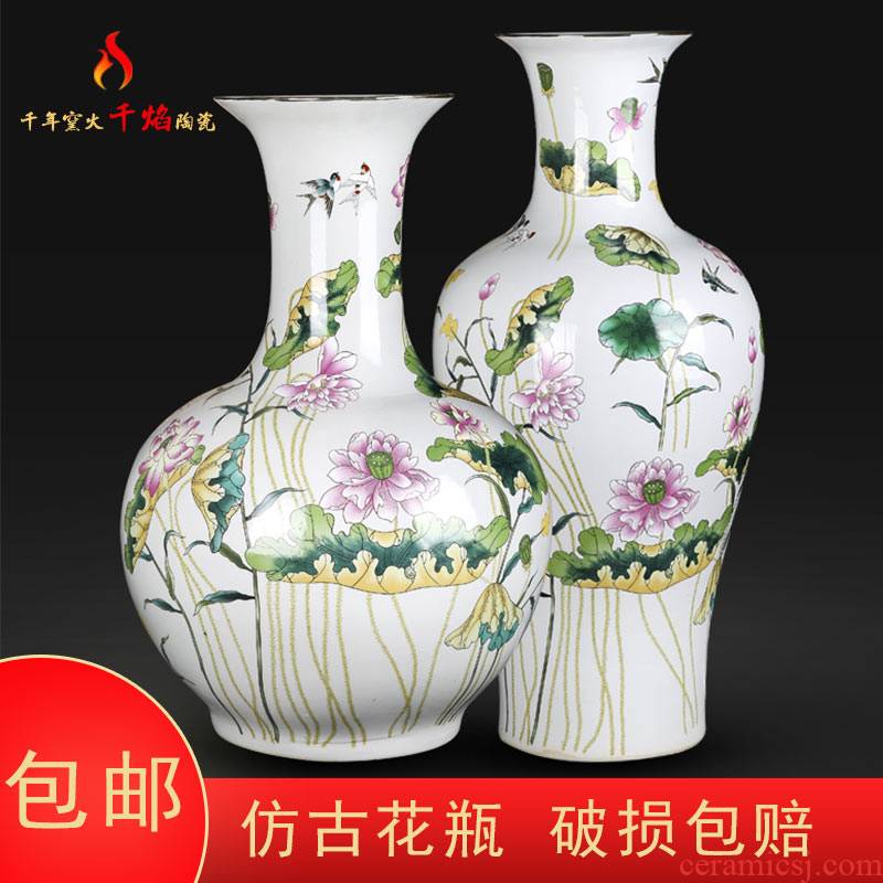 Jingdezhen ceramics hand - made lotus flower vases, flower arrangement sitting room adornment rich ancient frame the study of Chinese style household furnishing articles