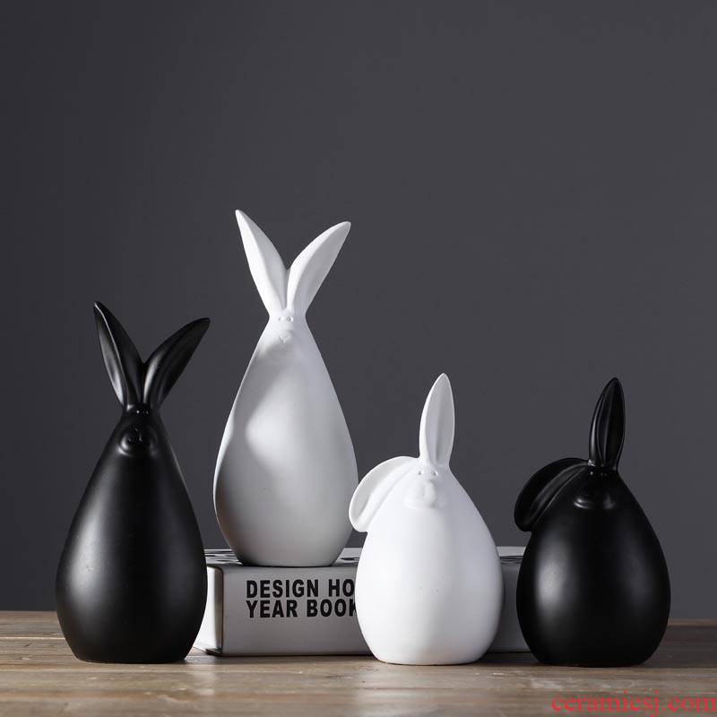 Jingdezhen ceramic I and contracted sitting room place new home decorations bo009 black and white rabbit creative arts and crafts
