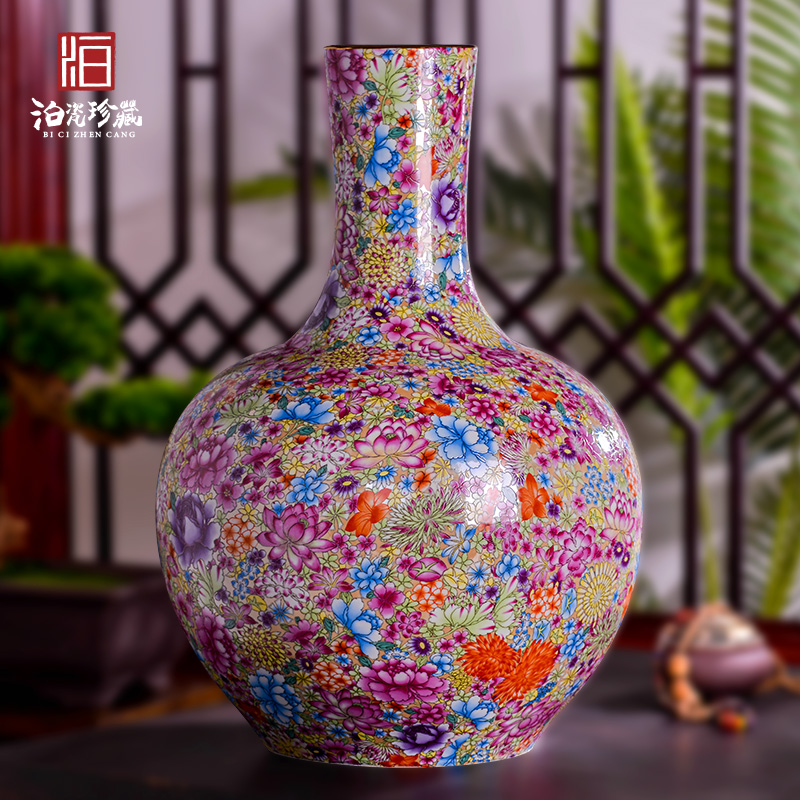 Jingdezhen ceramics powder enamel flower celestial sphere of large vases, porch sitting room adornment of Chinese style household furnishing articles