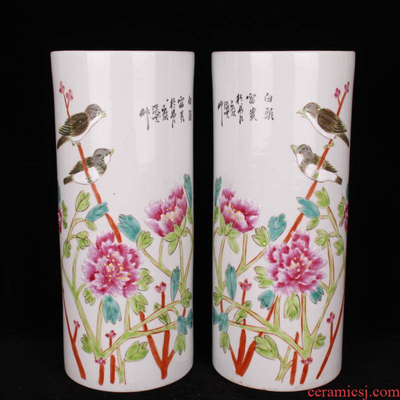 Jingdezhen manual hand - made powder enamel cap tube quiver old folk antiques antiques collection study furnishing articles factory goods