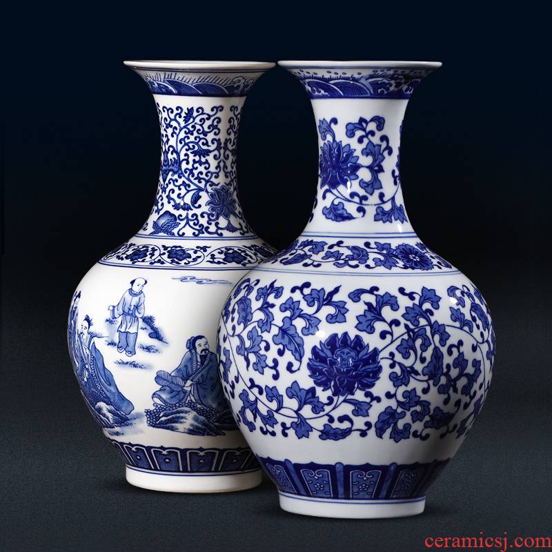 Antique vase of blue and white porcelain of jingdezhen ceramics furnishing articles sitting room TV ark, of Chinese style household adornment arranging flowers