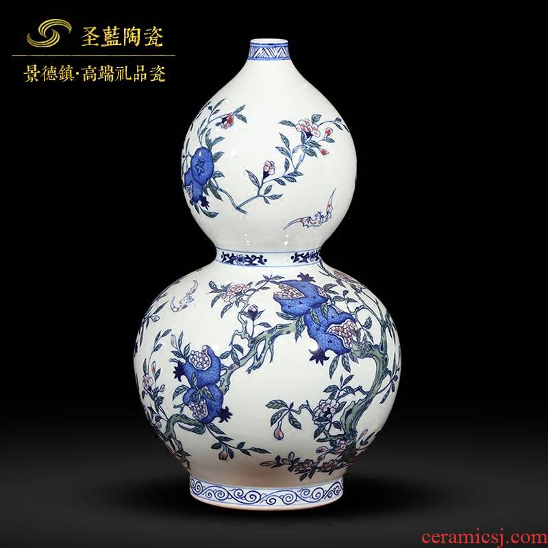 Jingdezhen ceramics hand - made antique porcelain live figure gourd vases, feng shui Chinese sitting room adornment is placed