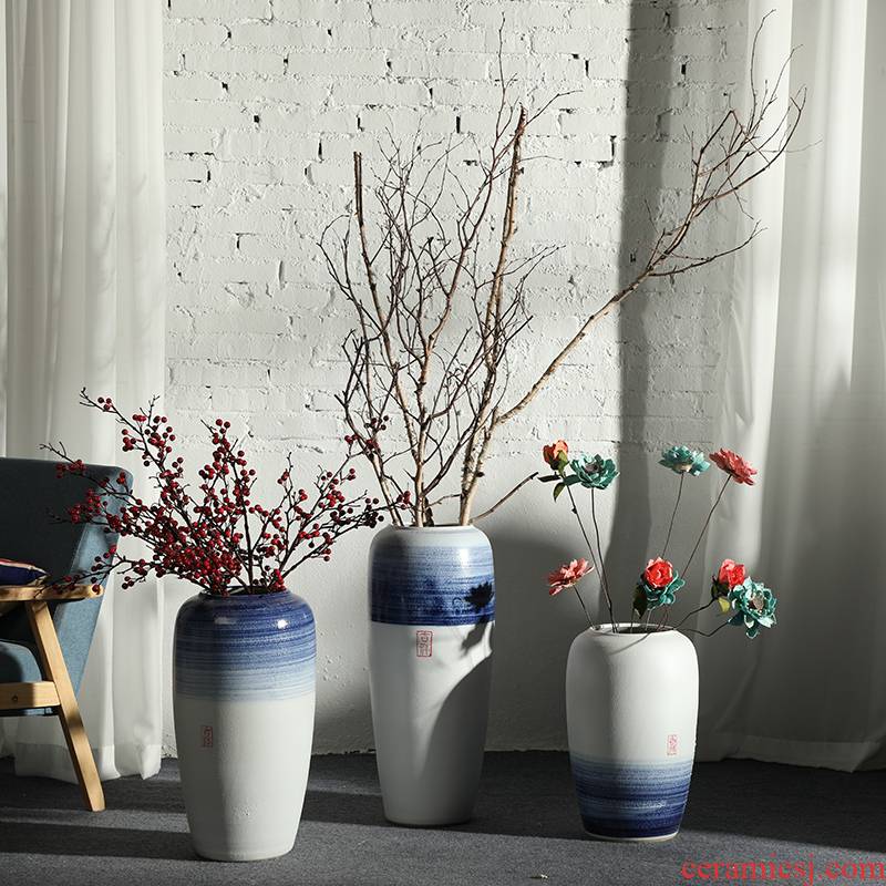 New Chinese style floor vases, flower arranging, the sitting room porch household adornment of jingdezhen ceramic dried flowers large floral furnishing articles