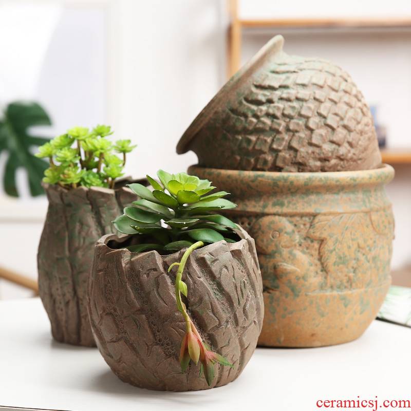 Fleshy green plant ceramic flower pot flower of bracketplant of the orchids is mage old high permeability model of big diameter coarse pottery flowerpot