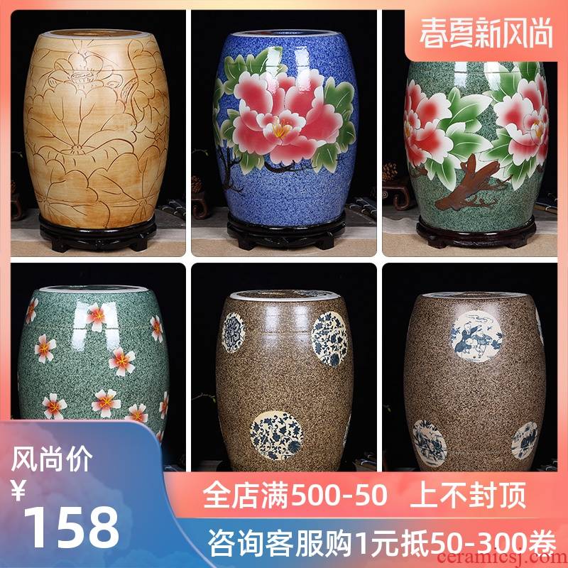 Jingdezhen ceramic barrel of flour box 20 jins 30 jins 50 kg kitchen household with cover ricer box storage tank