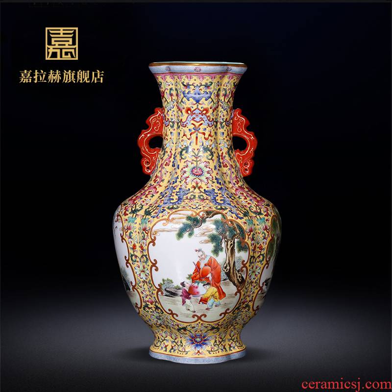 Jia lage YangShiQi antique hand - made master of jingdezhen ceramics powder enamel ears vase key-2 luxury furnishing articles