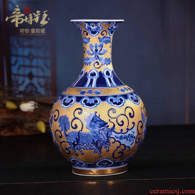 Jingdezhen ceramic high - grade pure manual hand - made with gold kylin bottle gently present study hall decoration furnishing articles