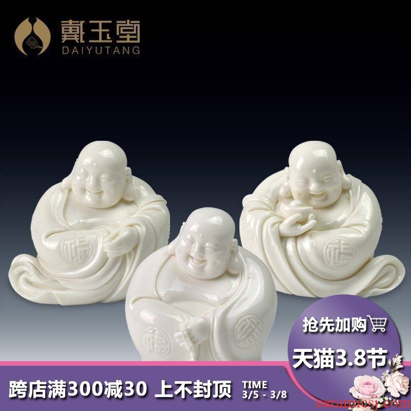 Yutang dai dehua white porcelain master Lin Jiansheng porcelain carving works in front maitreya Buddha/D03-199