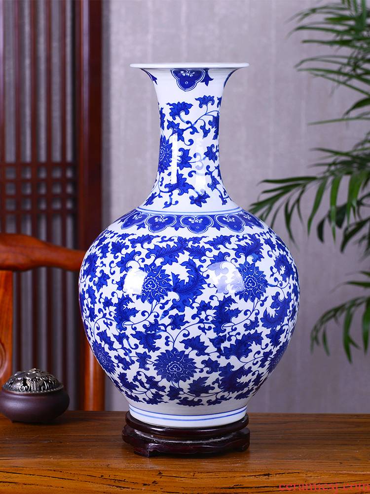 Jingdezhen ceramic blue and white porcelain vase large TV ark in modern Chinese flower arranging home sitting room adornment furnishing articles