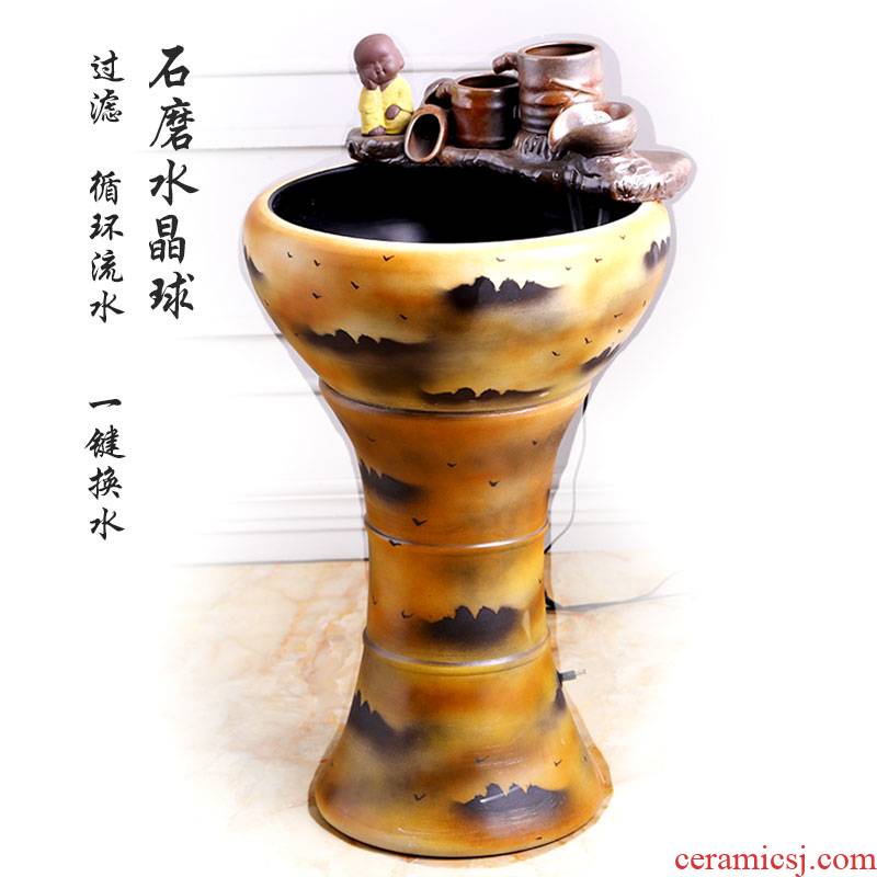 Jingdezhen ceramic goldfish bowl circulating water filter tank furnishing articles carp cylinder small fountain pump humidifier