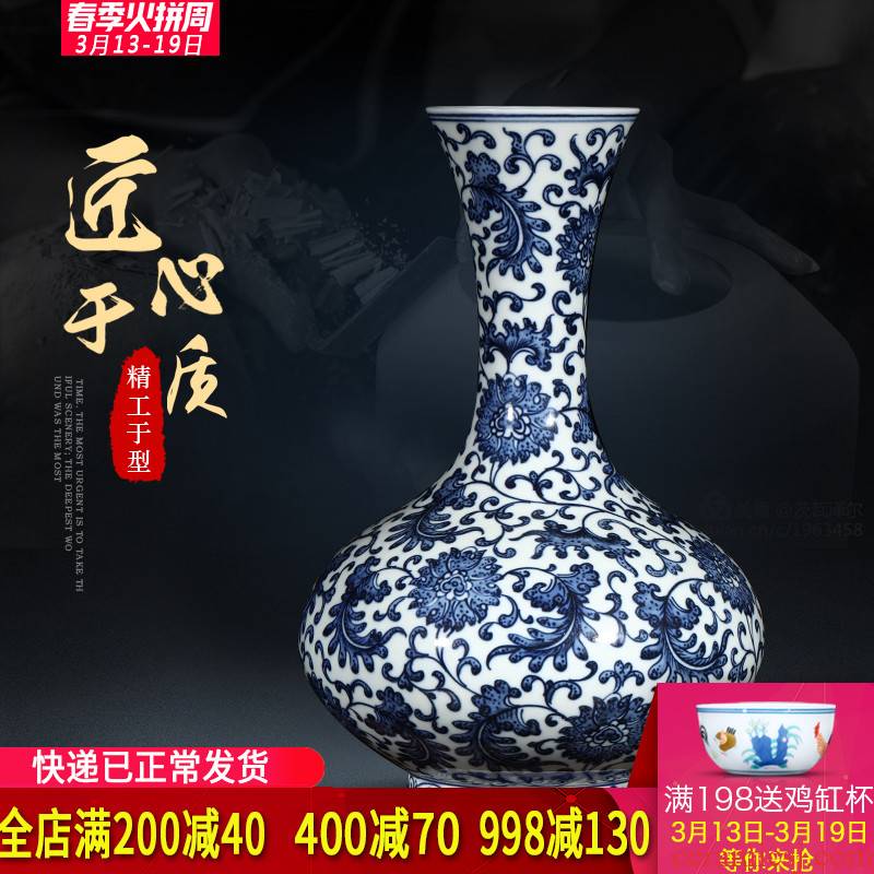 Jingdezhen ceramics hand - made antique blue and white porcelain vases, flower arranging new Chinese style home furnishing articles sitting room