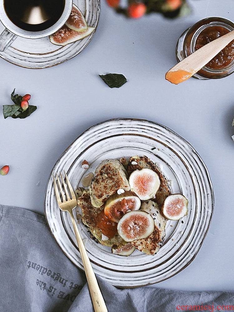 Lototo gray Japanese creative ins thread of household ceramic disc steak western food dish dish plate