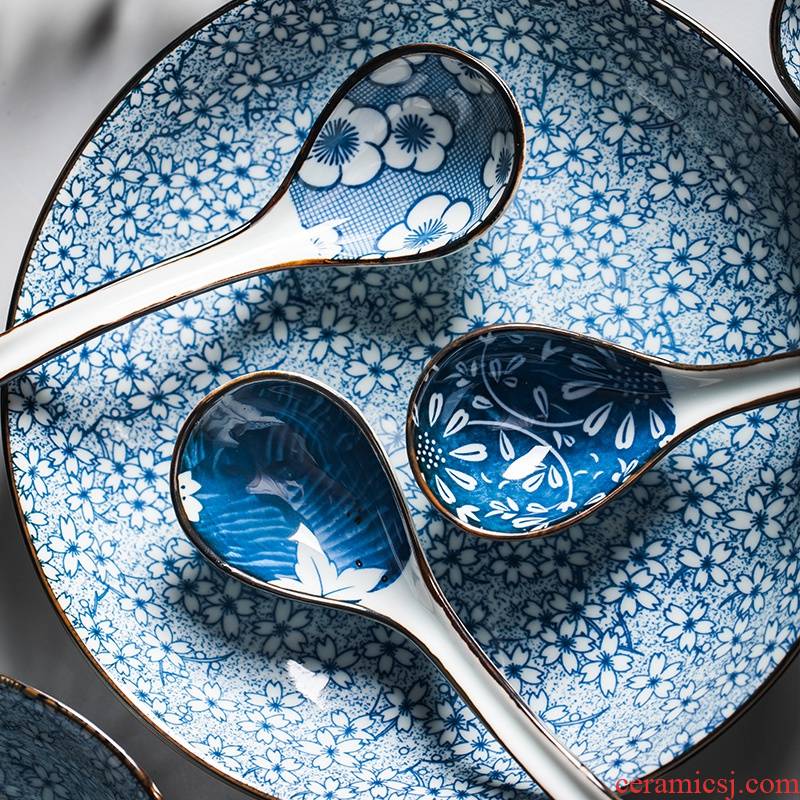 Miske household medium long shank bent spoon to ultimately responds soup spoon ladle porridge spoon, spoon, run creative contracted Japanese ceramics