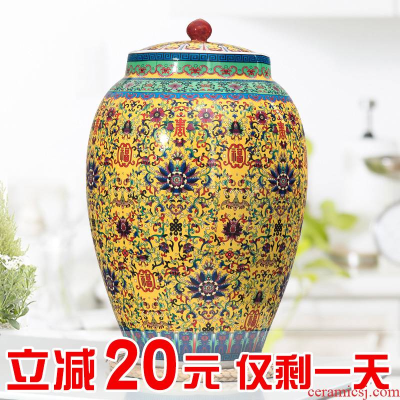 Jingdezhen domestic ceramic barrel ricer box 20 jins 30 jins of 50 pounds with cover moistureproof cylinder cylinder tank storage tank