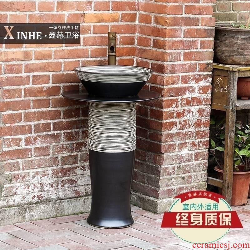 Ceramic pillar lavabo small basin bathroom balcony ground integrated household is suing art basin of wash column
