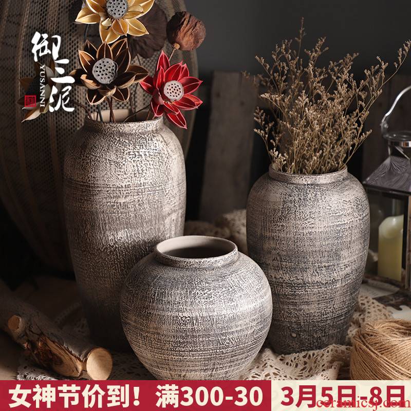 Contracted and I retro ceramic flower pot pottery decorative dried flower vase coarse pottery, fleshy furnishing articles sitting room put flower POTS