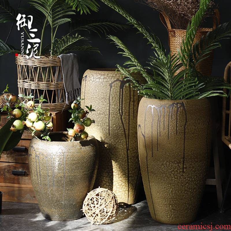 Retro earthenware flowerpot landing garden green plant basin POTS large vases, garden decoration indoor the plants grow
