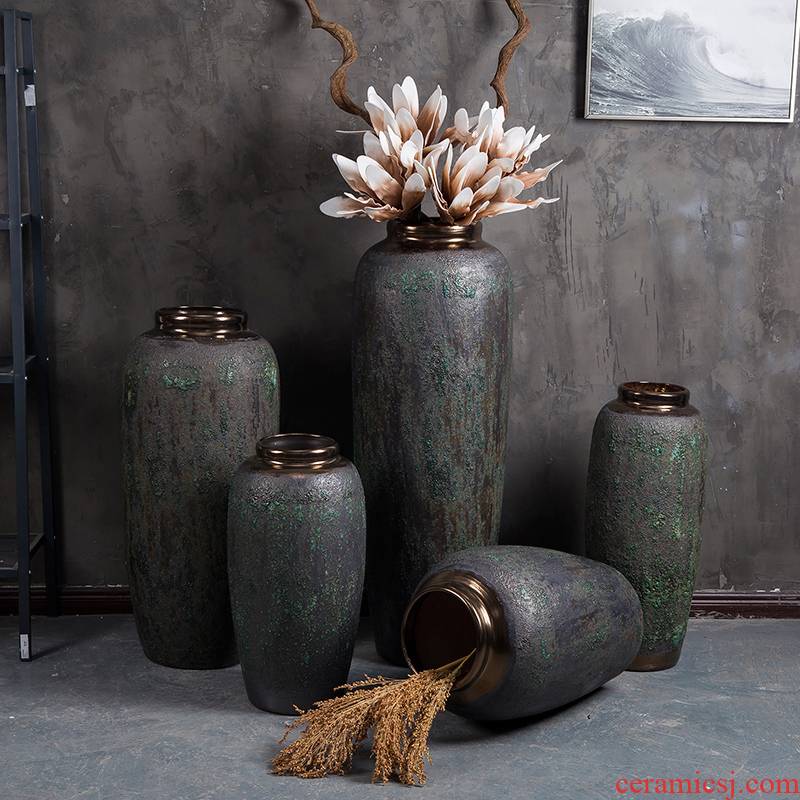 Jingdezhen coarse some ceramic pot dry flower flower vase retro archaize floor furnishing articles of bronze sitting room adornment vase