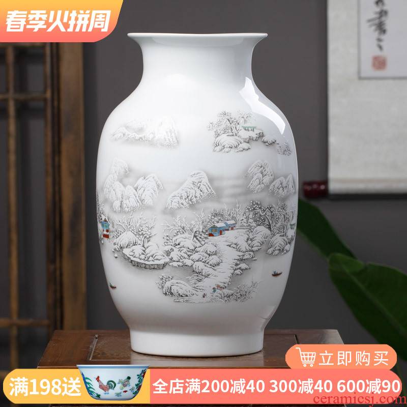 Jingdezhen ceramics snow vase furnishing articles flower arranging home decoration of Chinese style living room TV ark, handicraft decoration