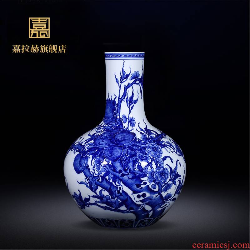 Blue and white peach celestial nine jia lage archaize of jingdezhen ceramics vase household furnishing articles ceramic sitting room adornment