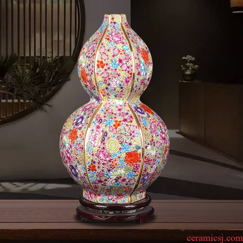 Archaize of jingdezhen ceramics powder enamel vase than Chinese style porch sitting room TV ark adornment fu lu shou furnishing articles