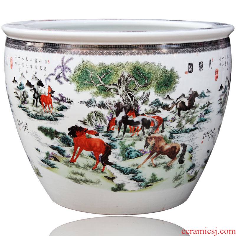 C033 jingdezhen ceramic aquarium goldfish turtle cylinder water lily basin to heavy large fish bowl lotus porcelain jar