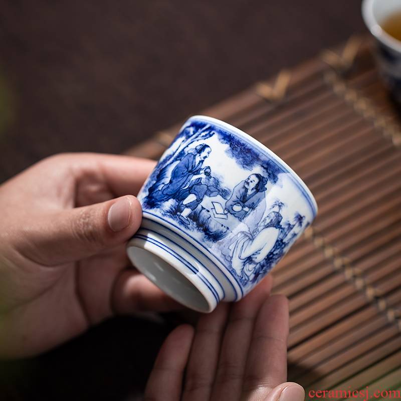 Blue and white tao yuanming clock home up checking ceramic sample tea cup drinking personal single CPU hand - drawn characters firewood master CPU