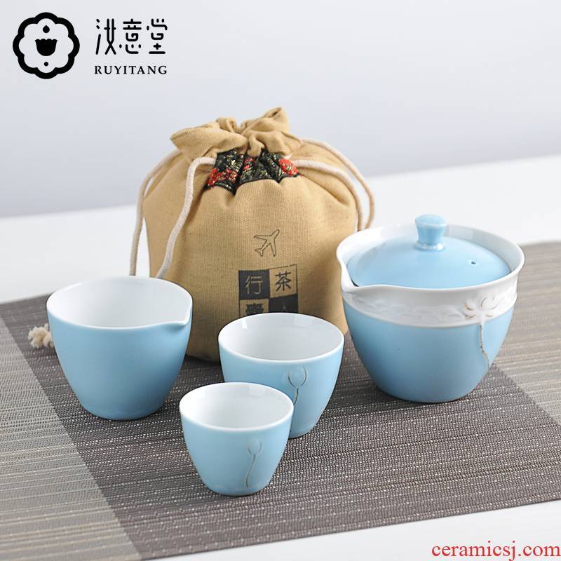 A ceramic tea set to crack A pot of three contracted kunfu tea teapot teacup travel suit portable teapot