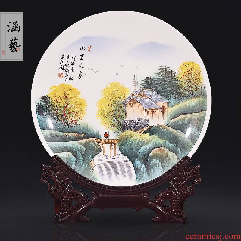 Jingdezhen ceramic hand - made family decorate dish by dish hang dish in the mountains of new Chinese style living room porch handicraft furnishing articles